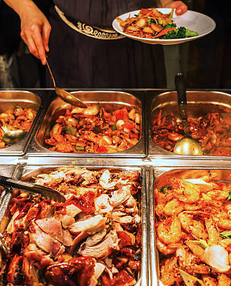 buffet with various food at a Chinese restaurant